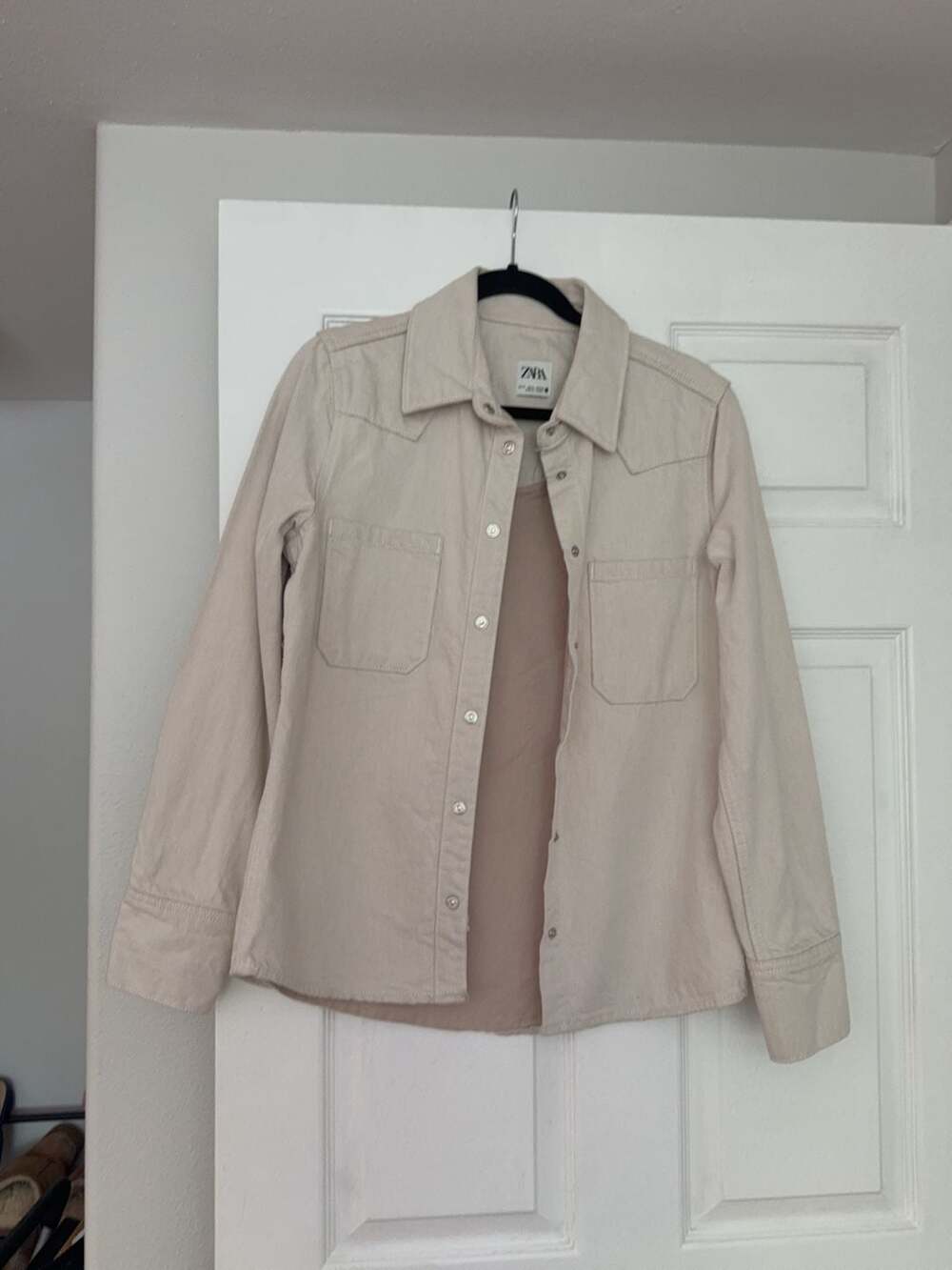 Zara Cream Denim Western Shirt Jacket Size S